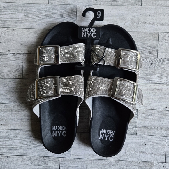 Madden NYC Embellished Bling Footbed Slip On Sandals - Picture 4 of 5